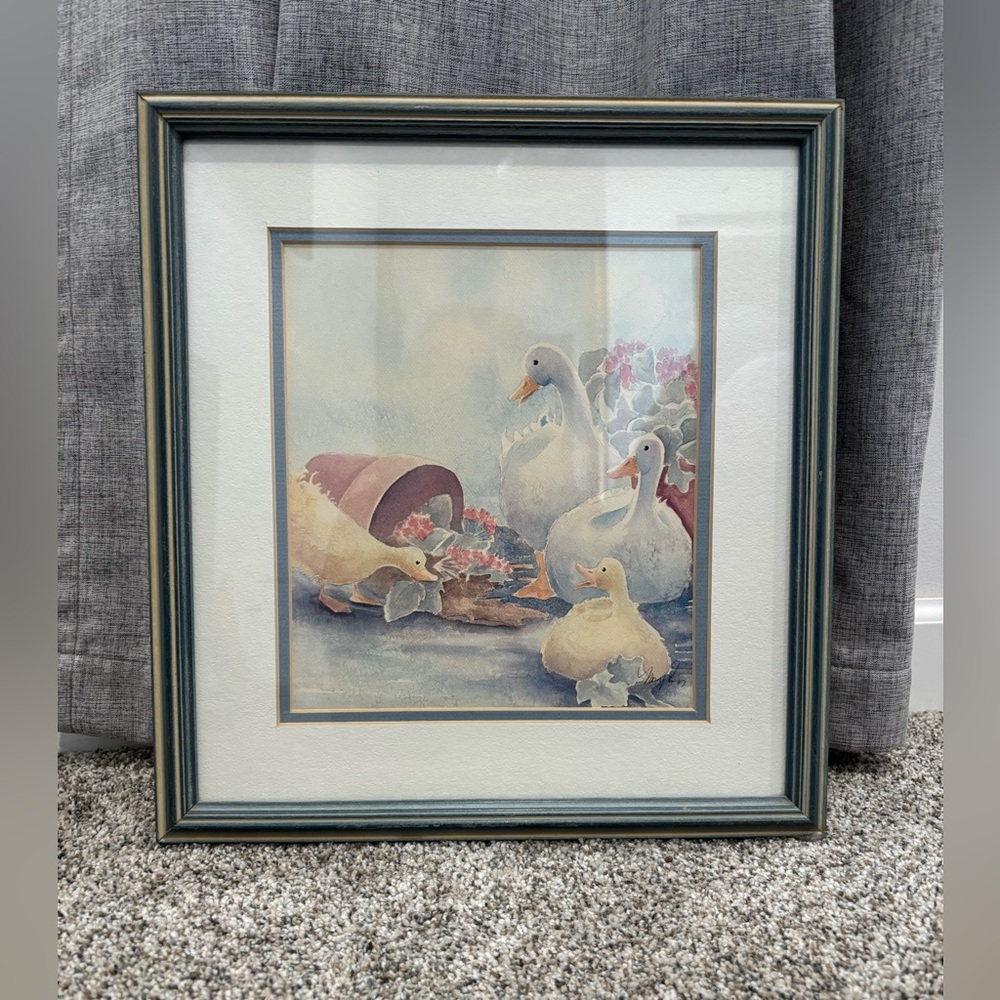 Watercolor Duck Family Framed Print - Cottage Core / Nursery